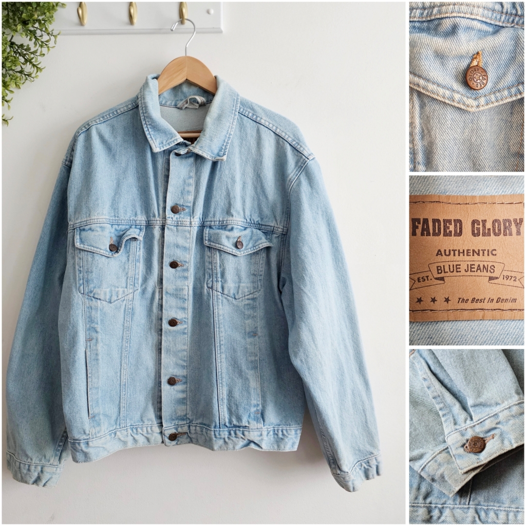Vintage Faded Glory Denim Trucker Jacket Xl Light Wash 100% Cotton Classic Jean